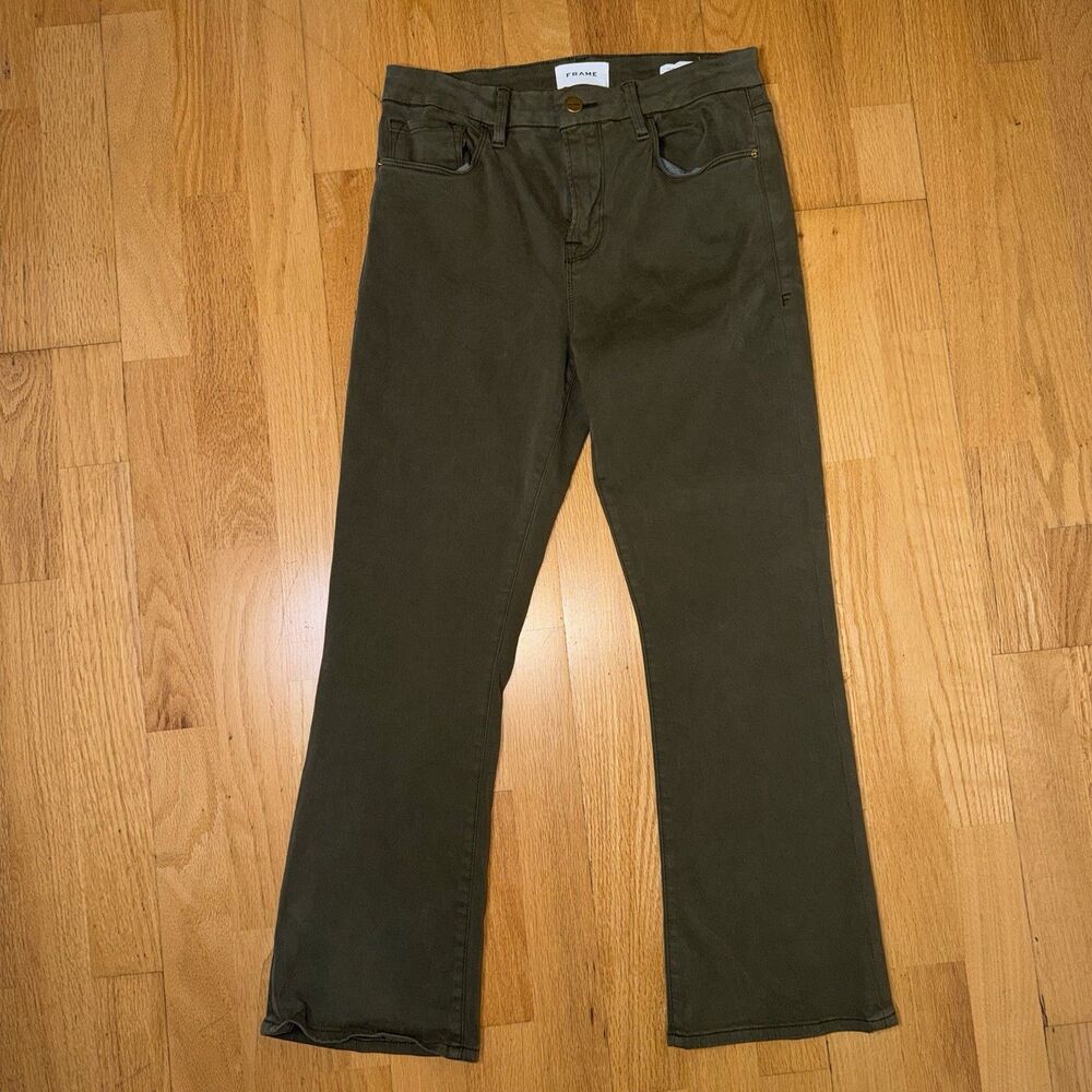 FRAME Le Crop Mini Boot Jeans Olive Green 29 Parisian Quiet Luxury Clean Girl